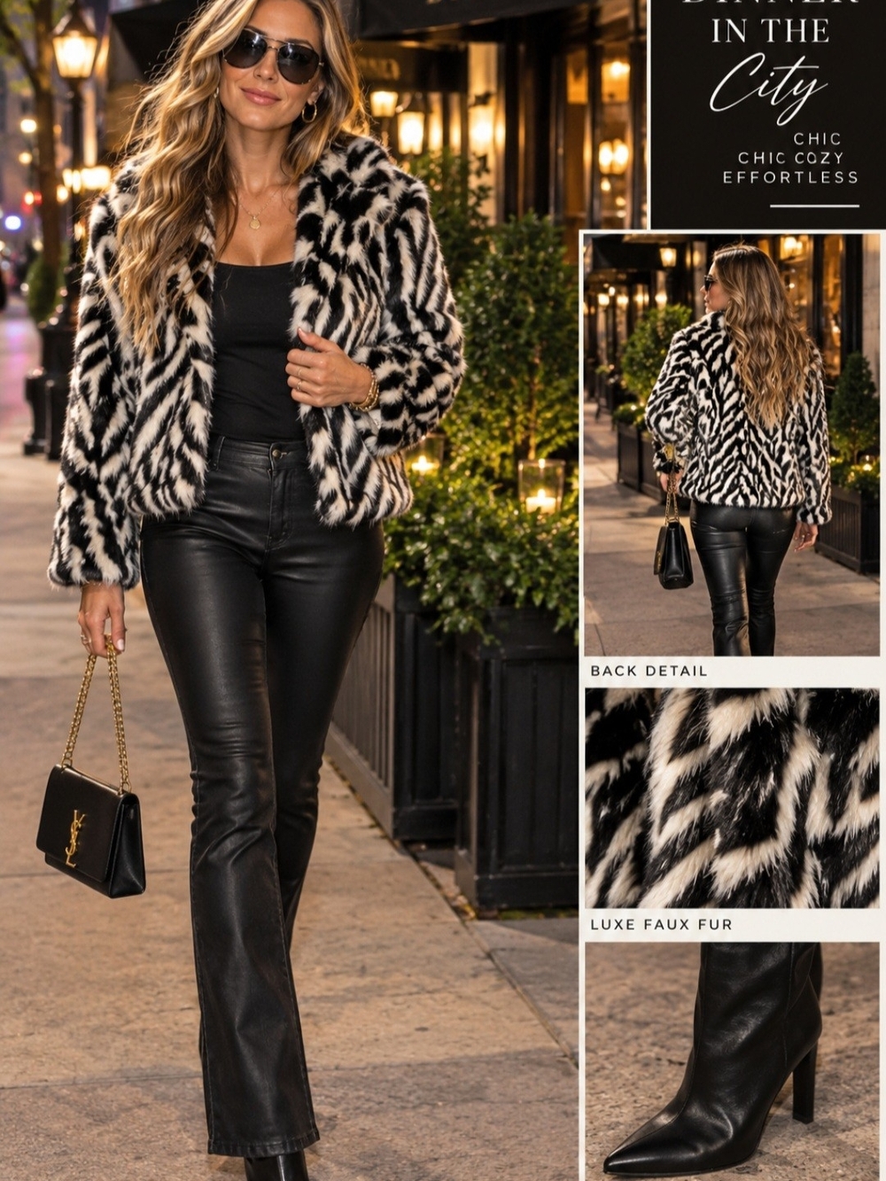 Tahari Faux Fur Zebra Print Jacket - Black & White